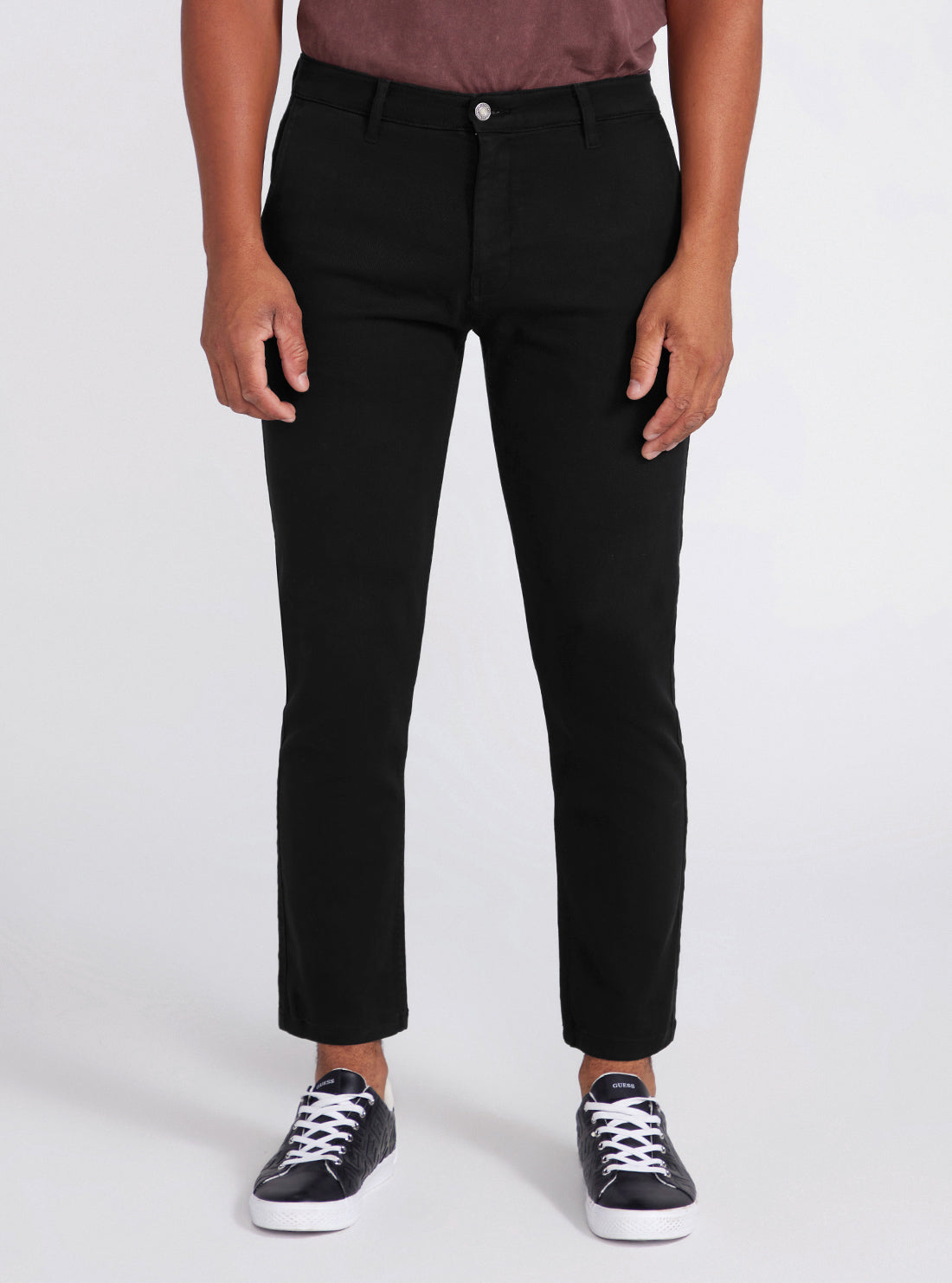 Black Low-Rise Straight-leg Angel Chino Pants | GUESS men's apparel | front view