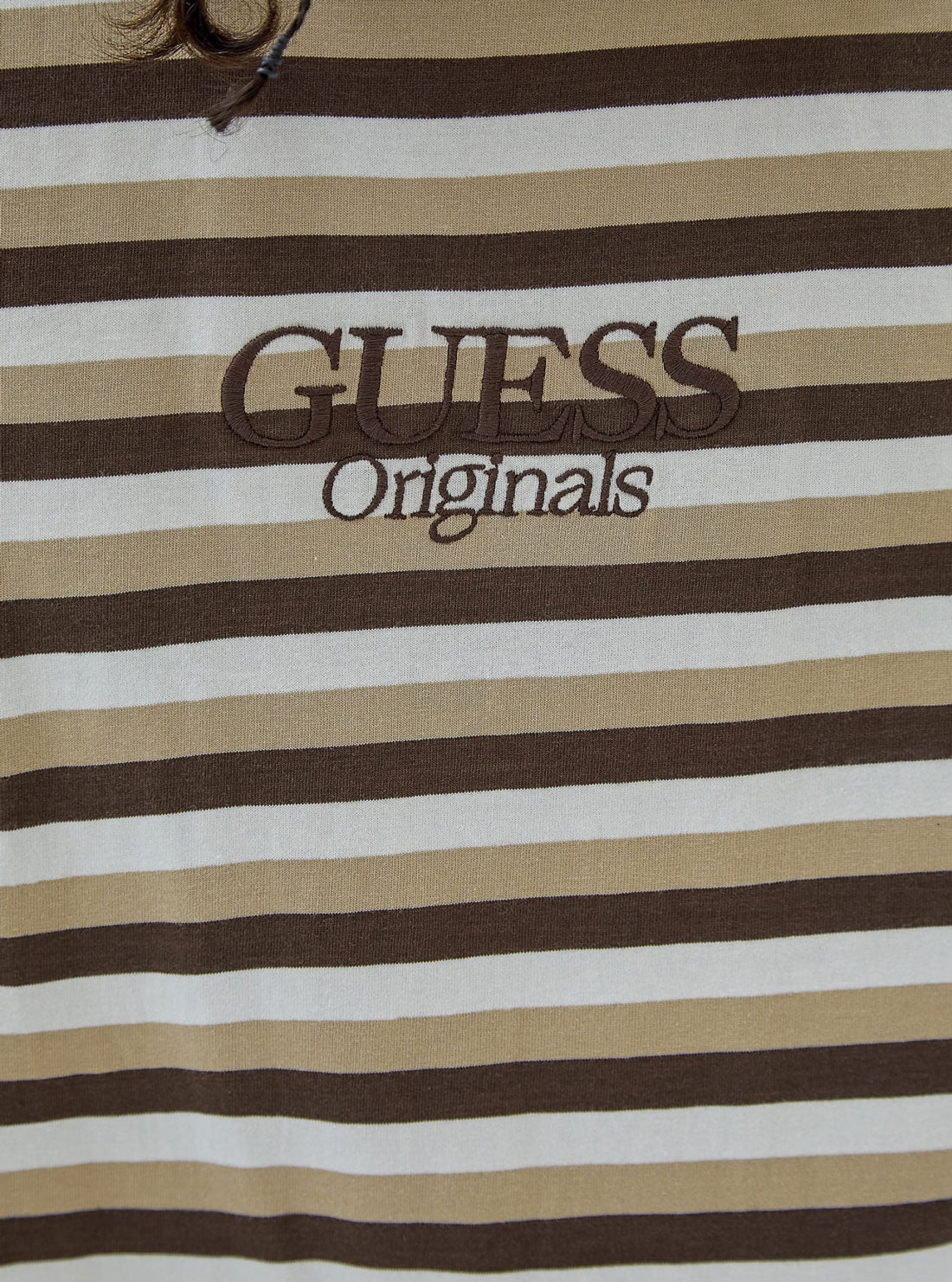 Guess Originals Eco Brown and White Striped T-Shirt | GUESS Men's Apparel | detail view