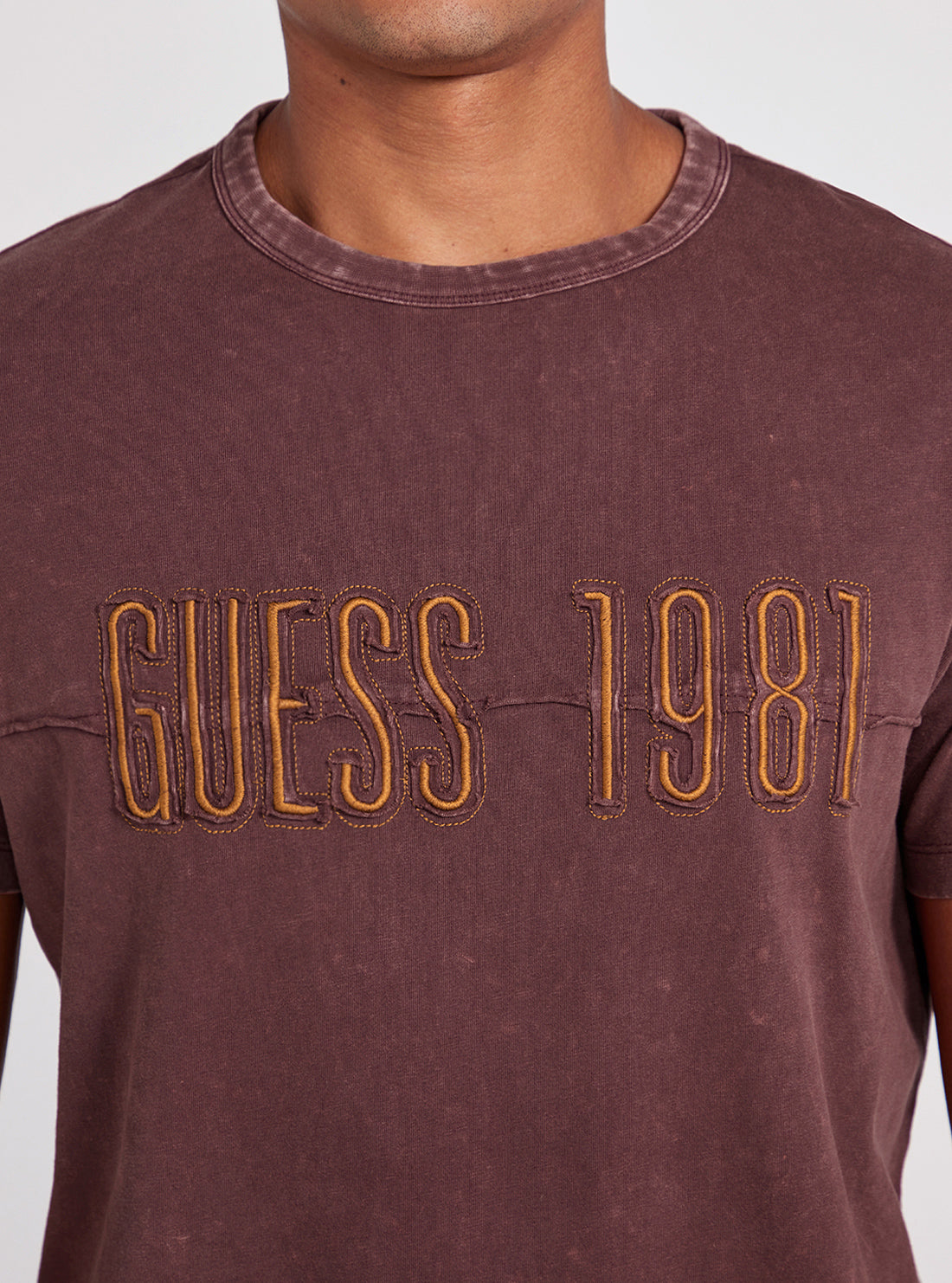 Maroon Embroidered Washed Logo T-Shirt | GUESS Men's apparel | detail view