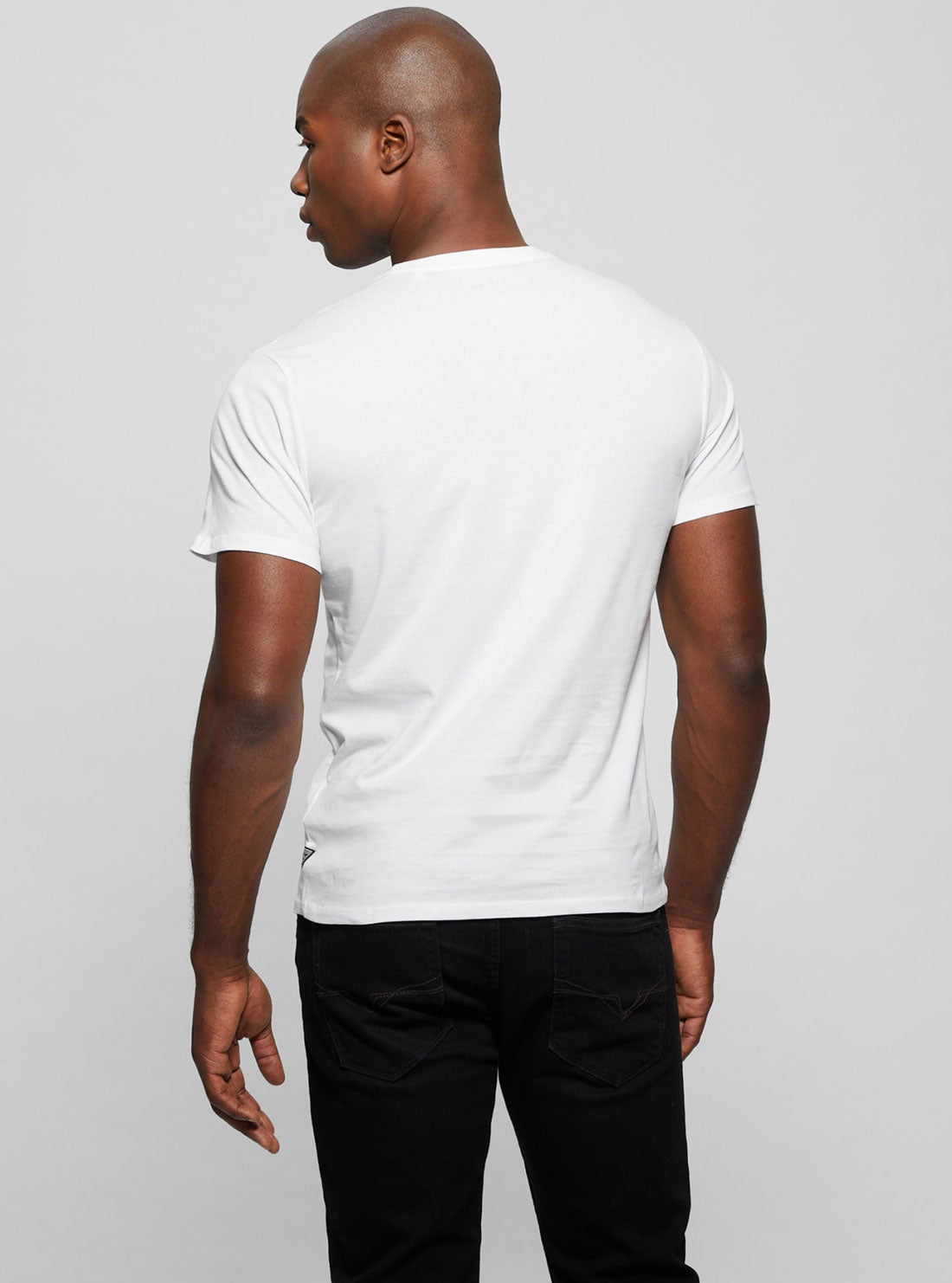 White Palm Print Triangle Logo T-Shirt | GUESS Men's Apparel | back view