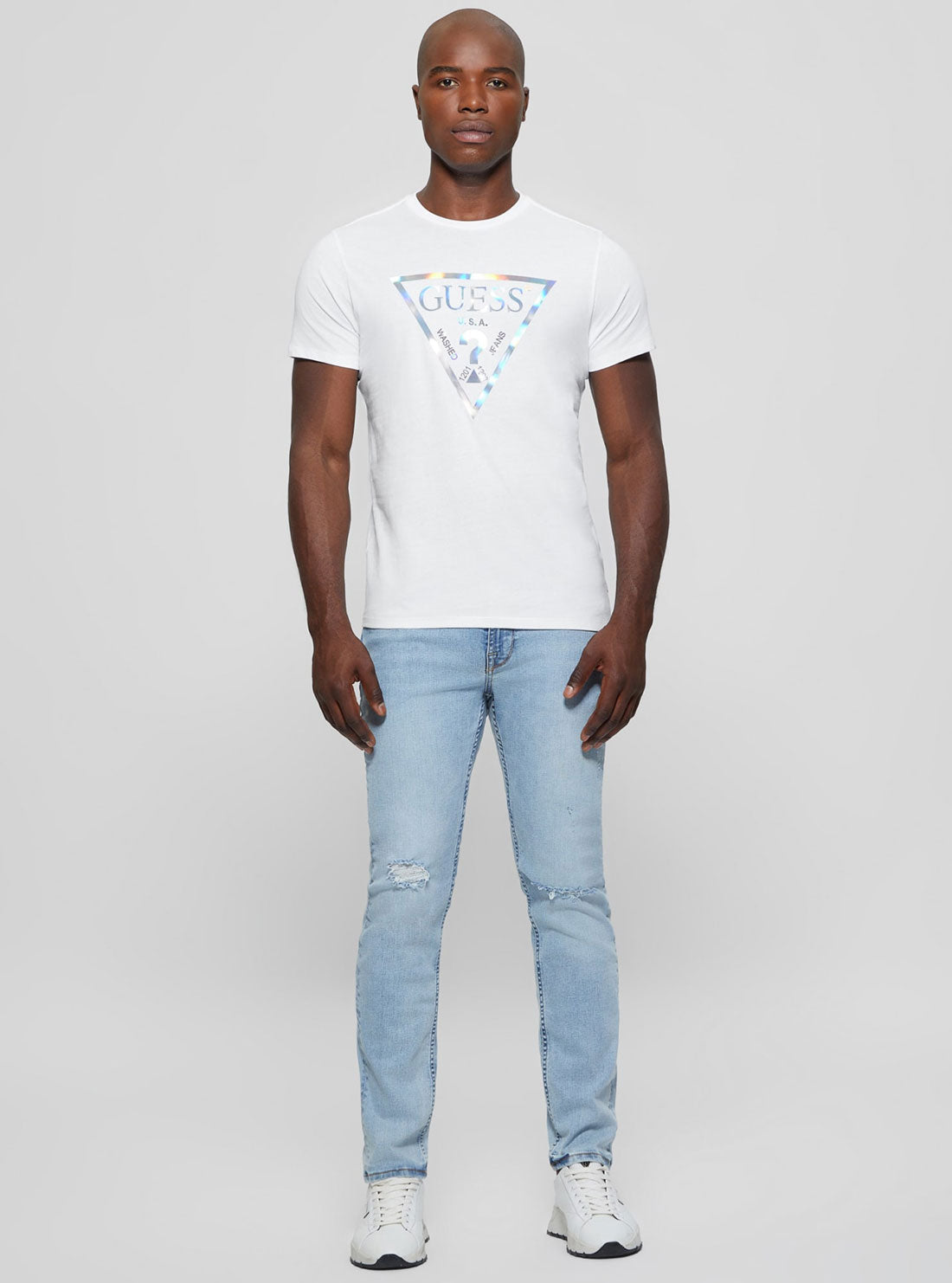 White Iridescent Logo T-Shirt | GUESS Men's Apparel | full view