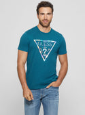 Teal Blue Iridescent Logo T-Shirt | GUESS Men's Apparel | front view