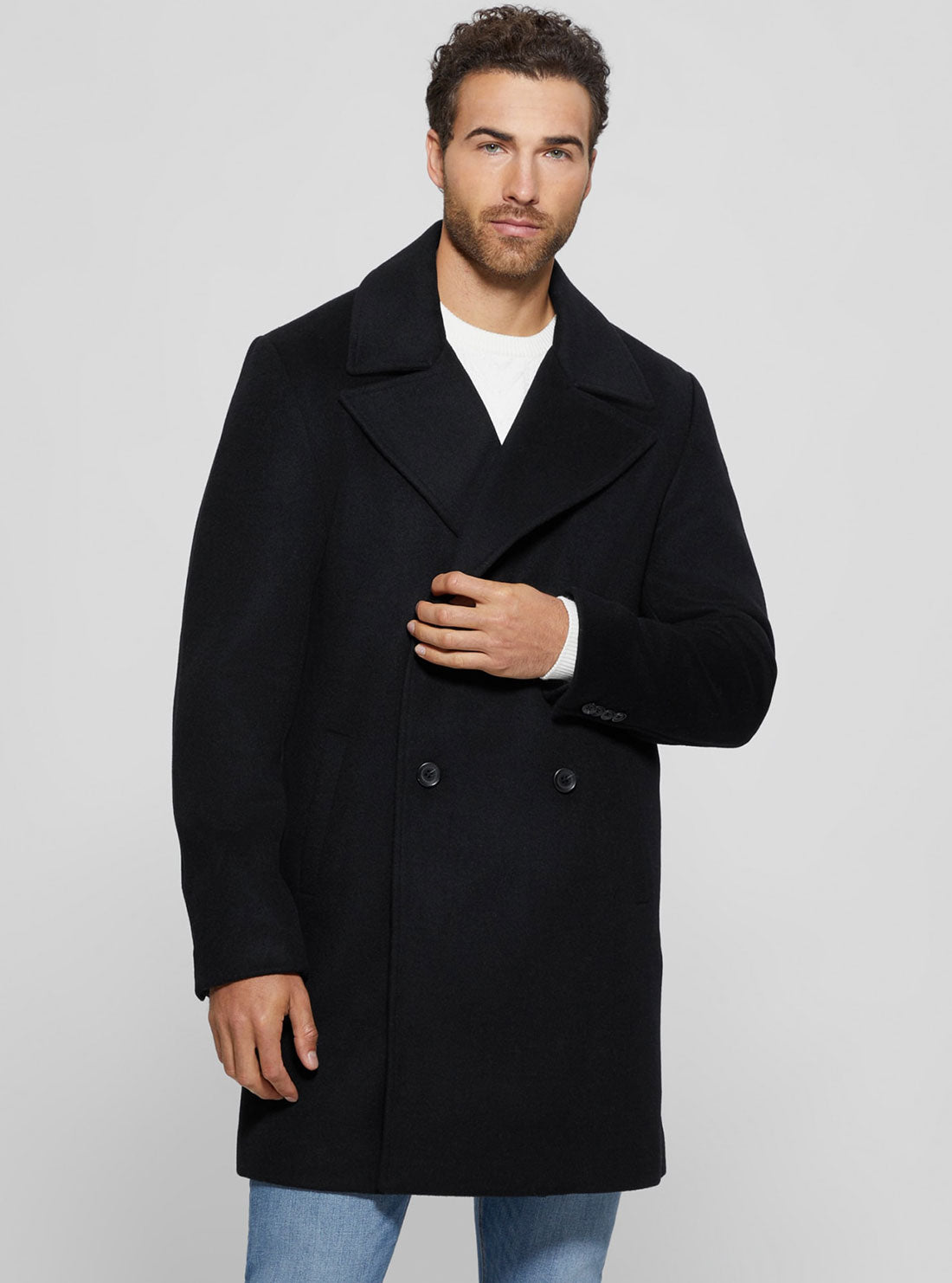 Black Bel Air Melton Wool Coat | GUESS Men's Apparel | front view