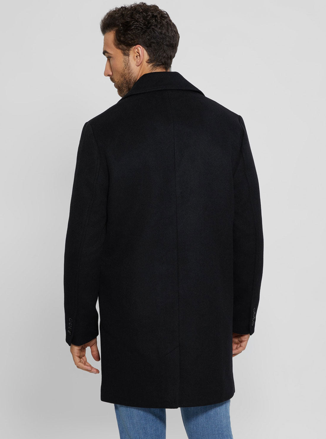 Black Bel Air Melton Wool Coat | GUESS men's apparel | back view