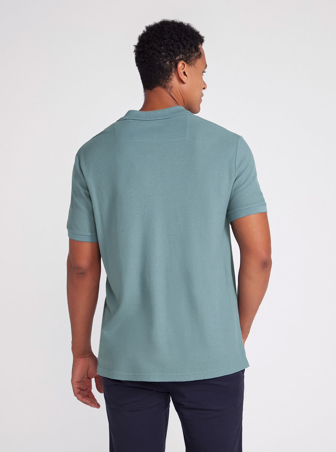 Ocean Blue Ground Logo Polo Shirt | GUESS Men's Apparel | back view