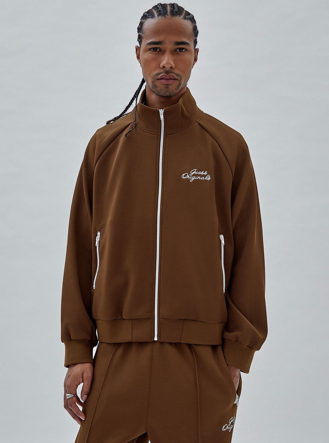 Guess Originals Eco Brown Tricot Track Jacket | GUESS Men's Apparel | front view