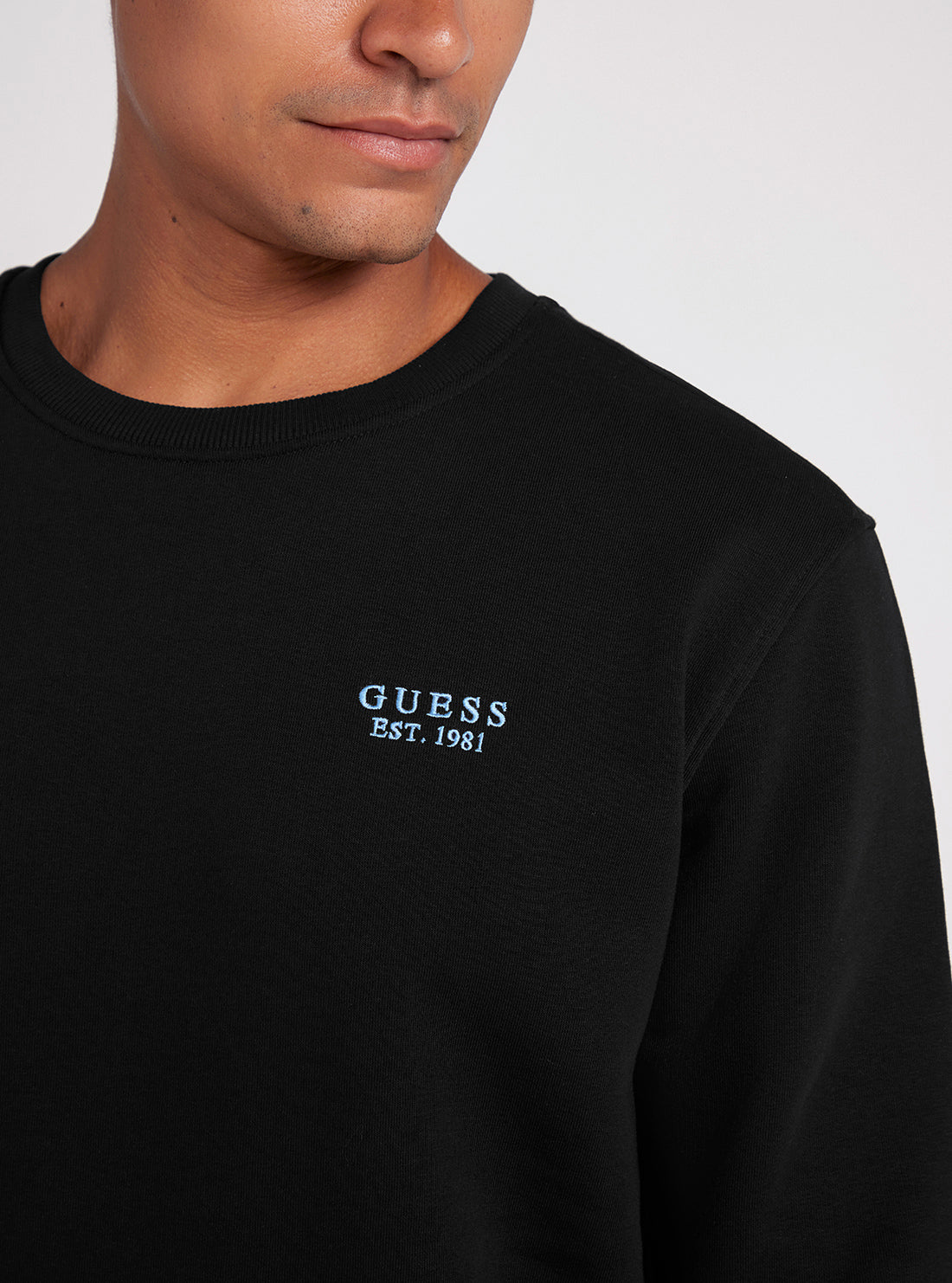 Black Back Geo-Metric Logo Print Jumper | GUESS Men's apparel | detail front view