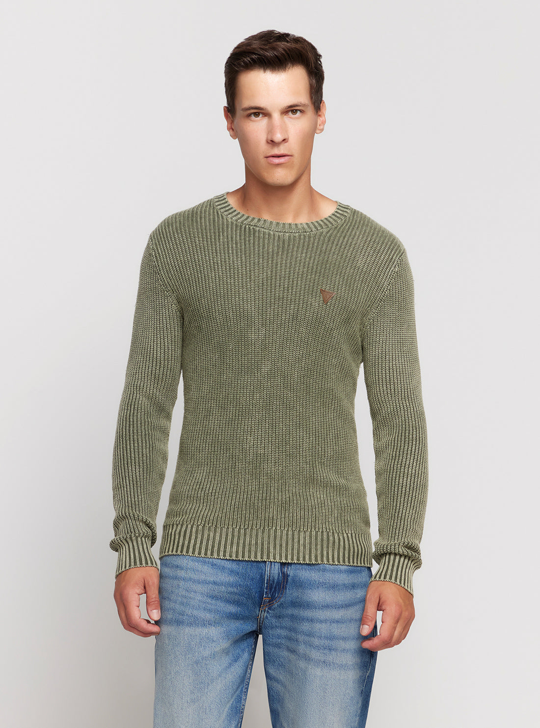 GUESS Green Bleach Angus Sailor Ribbed Sweater front view