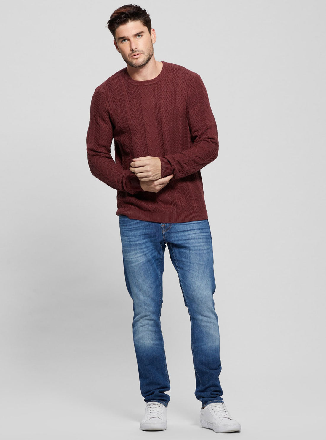 Maroon Red Cable Ethan Knit Top | GUESS men's Apparel | full view
