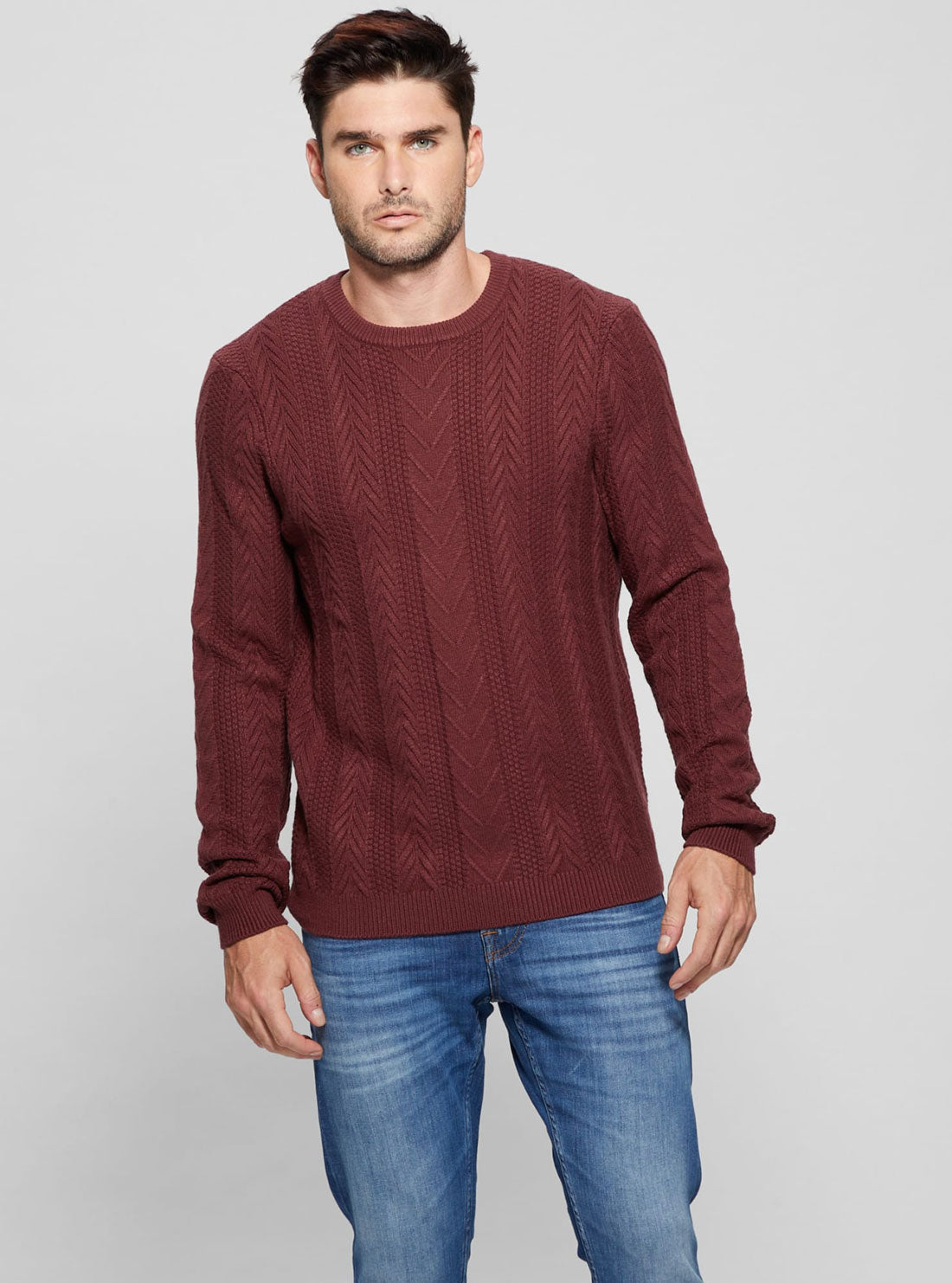 Maroon Red Cable Ethan Knit Top | GUESS Men's Apparel | Front view