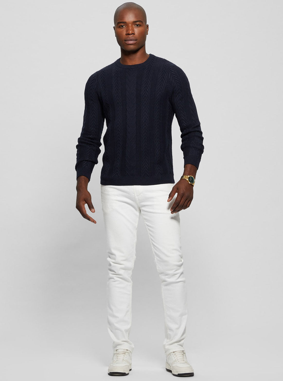 Navy Blue Cable Ethan Knit Top | GUESS Men's Apparel | full view