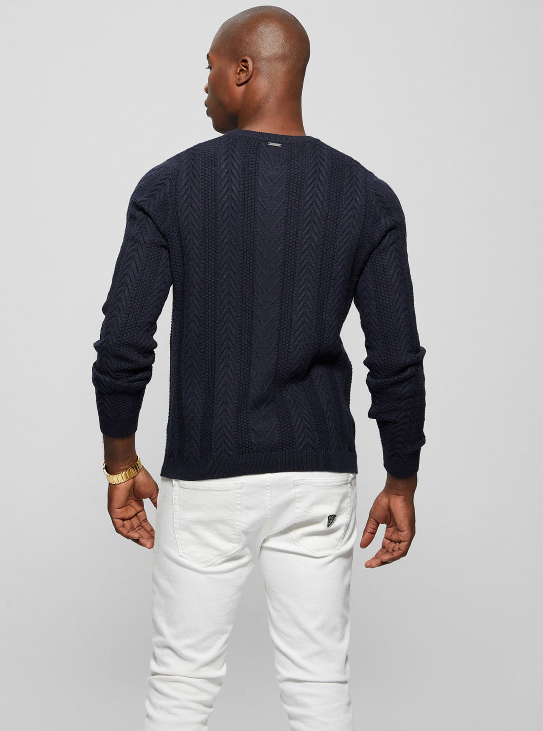 Navy Blue Cable Ethan Knit Top | GUESS Men's Apparel | back view