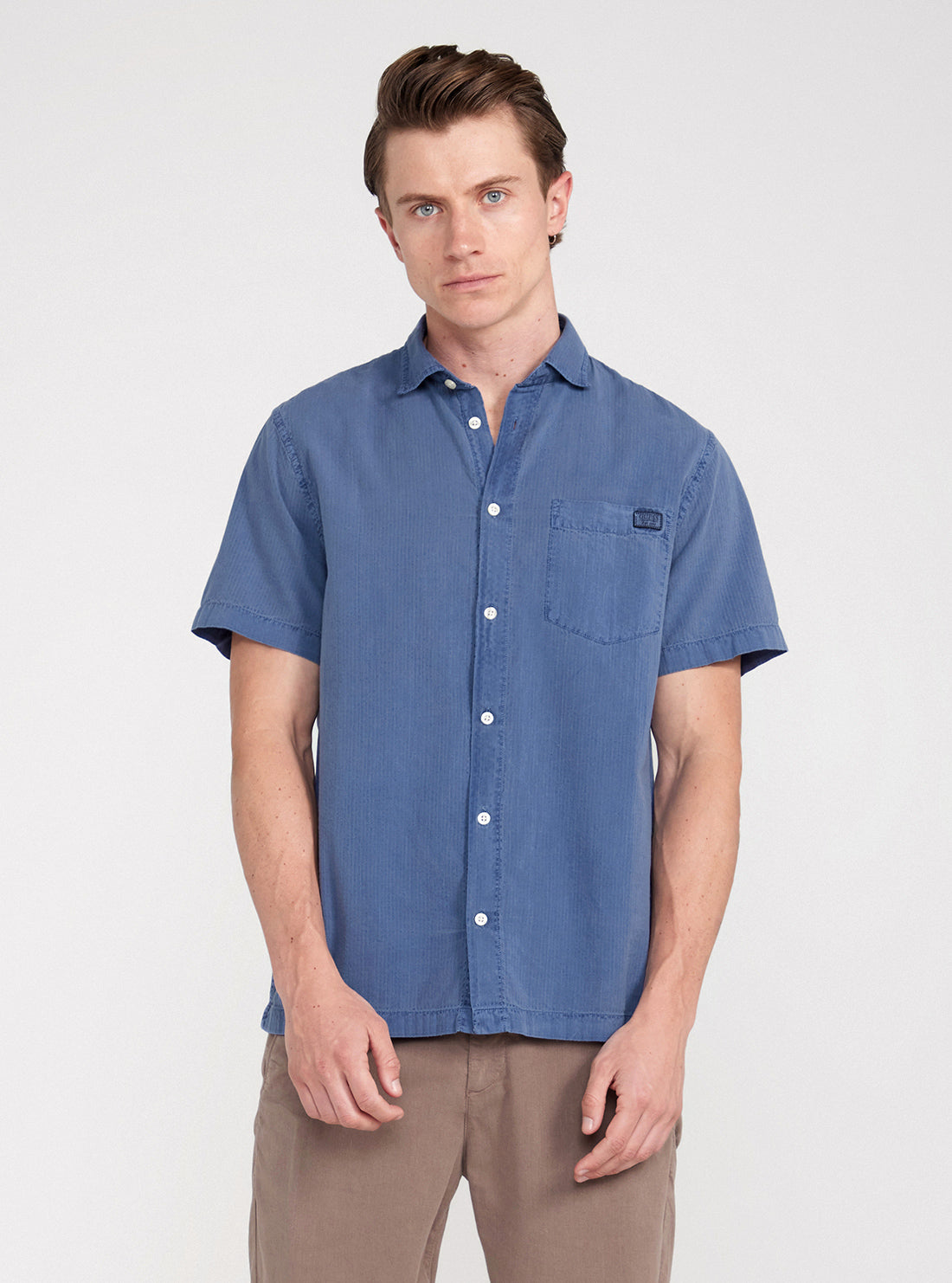 GUESS Blue Short Sleeves Collins Seersucker Shirt front view