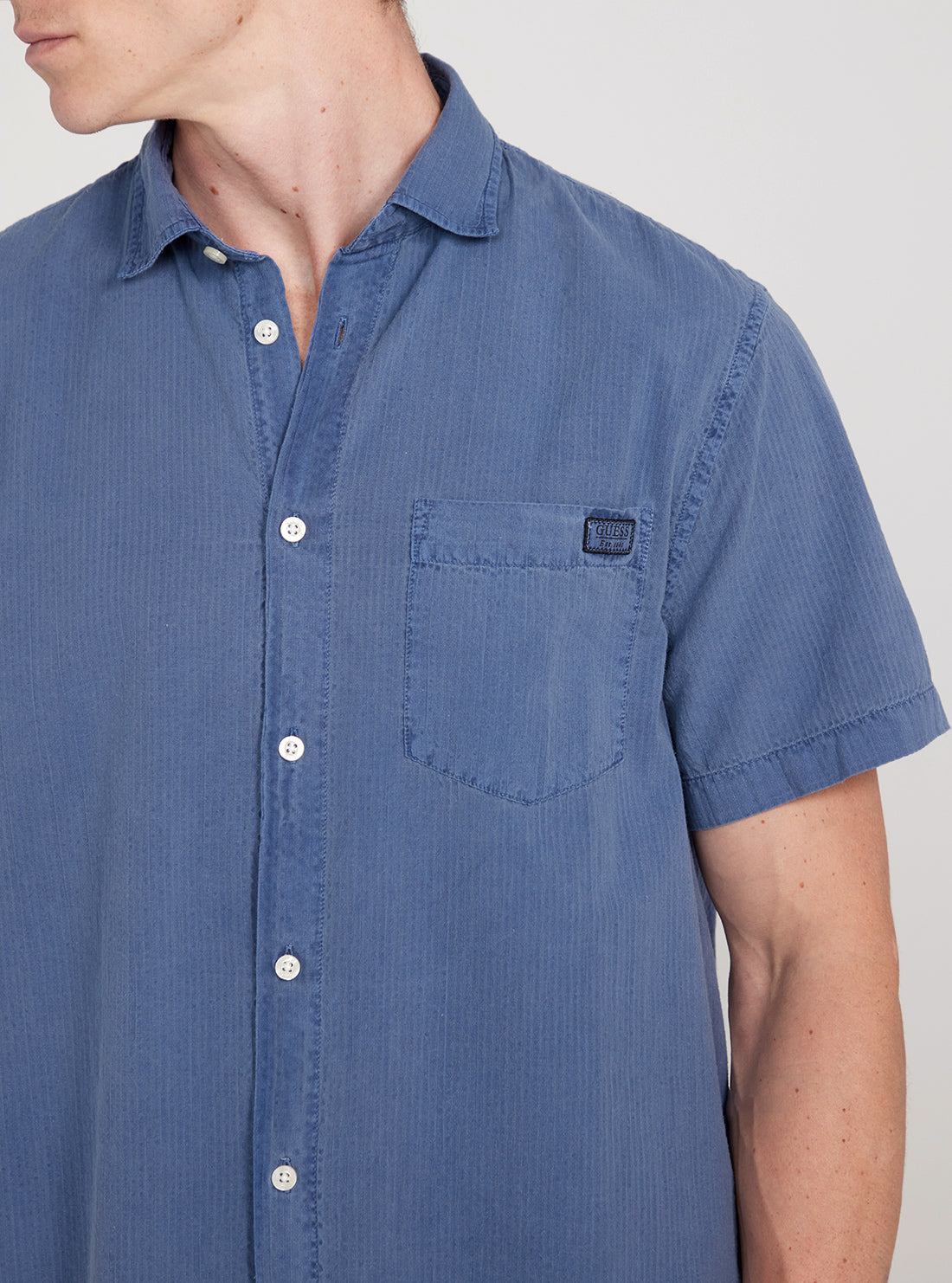 GUESS Blue Short Sleeves Collins Seersucker Shirt detail view