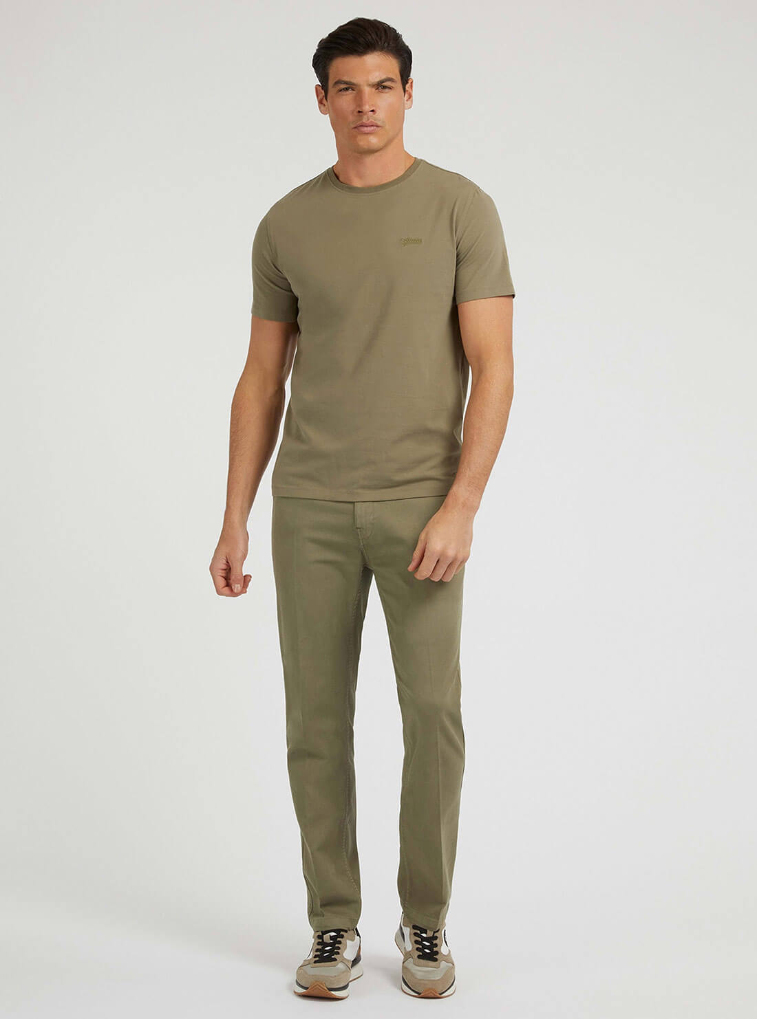 Desert Green Pima Logo T-Shirt | GUESS men's apparel | full view