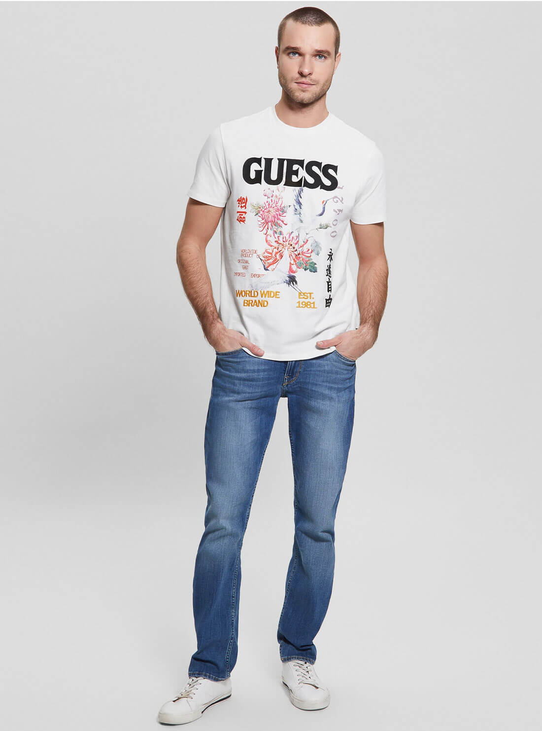 White Tokyo Collage T-Shirt | GUESS Men's Apparel | full view