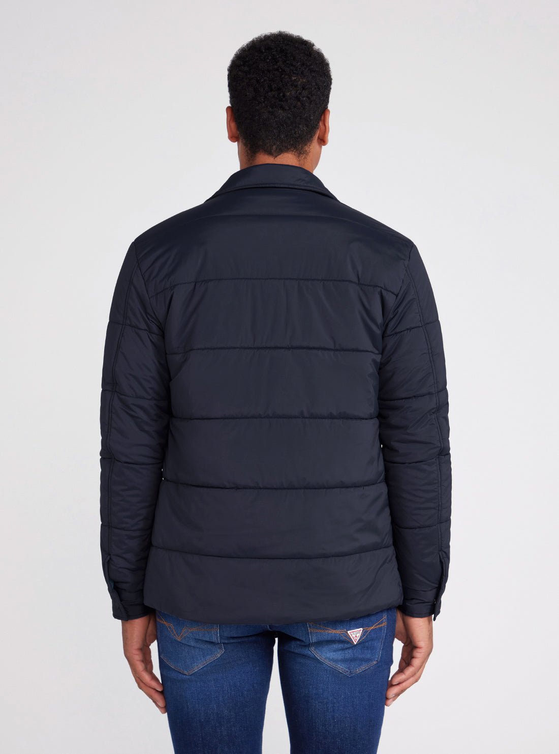 Eco Navy Blue Quilted Shacket | GUESS Men's Apparel | back view
