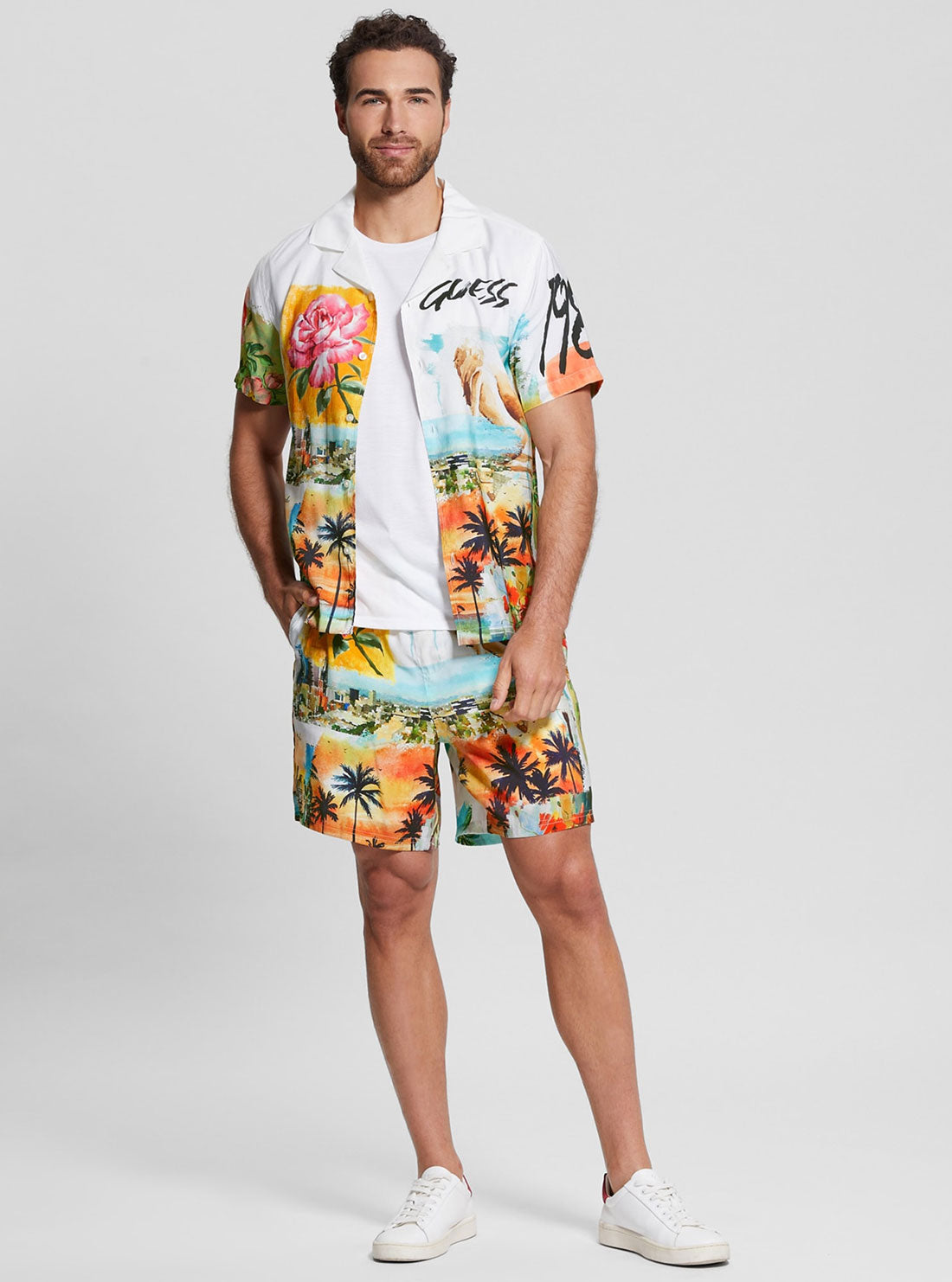 Watercolour Sandwashed Shorts | GUESS Men's | Full view