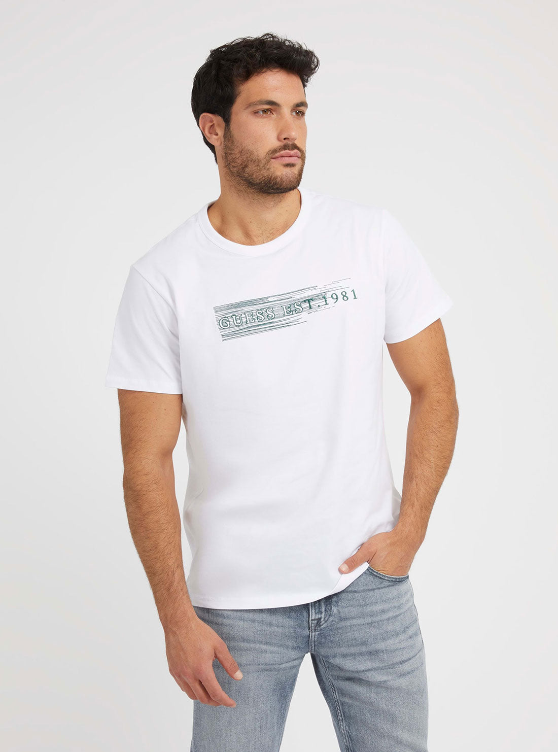 White Logo Embroidered T-Shirt | GUESS Men's | Front view