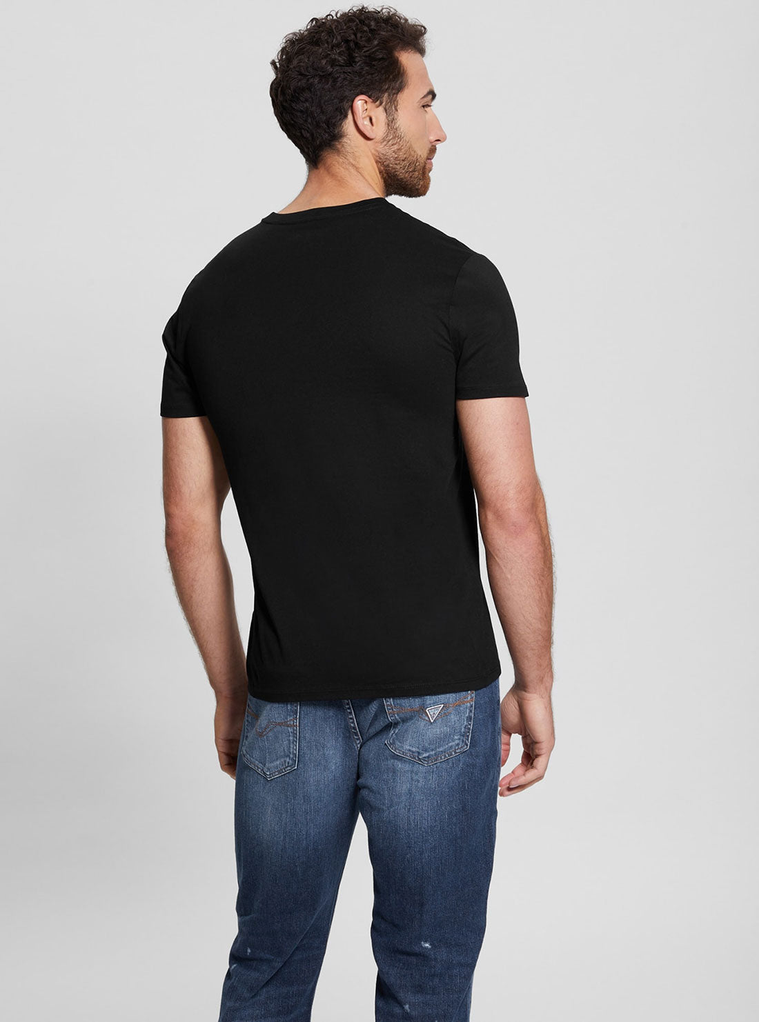 Eco Black Embossed Logo T-Shirt | GUESS Men's | Back view