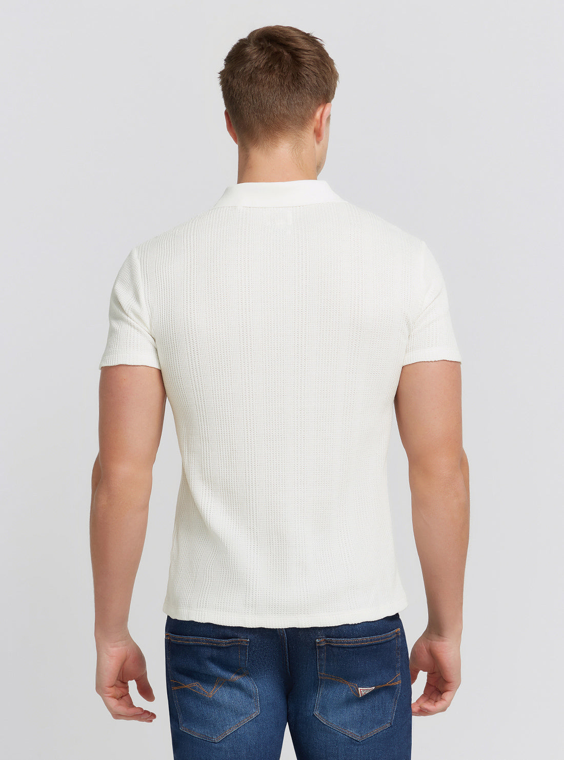 White Joshua Knit Polo T-Shirt | GUESS Men's | Back view