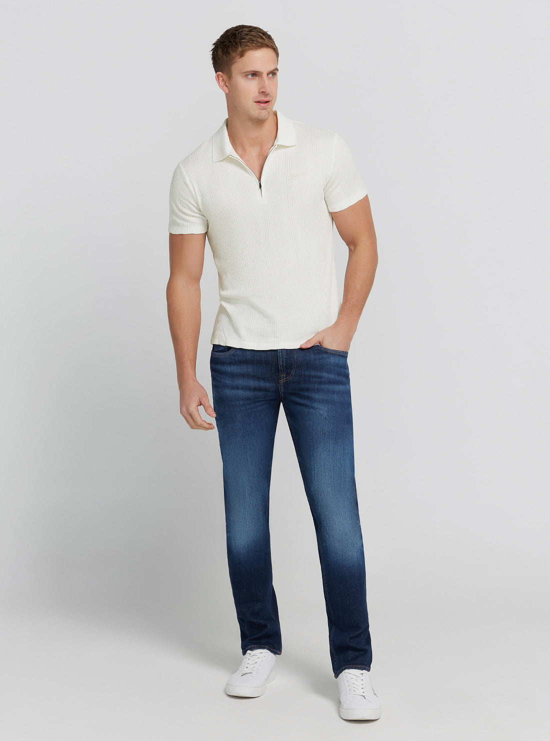White Joshua Knit Polo T-Shirt | GUESS Men's " Full view