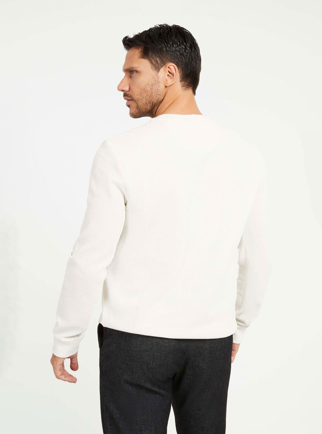 White Stretch Long Sleeve Jumper | GUESS Men's Apparel | back view
