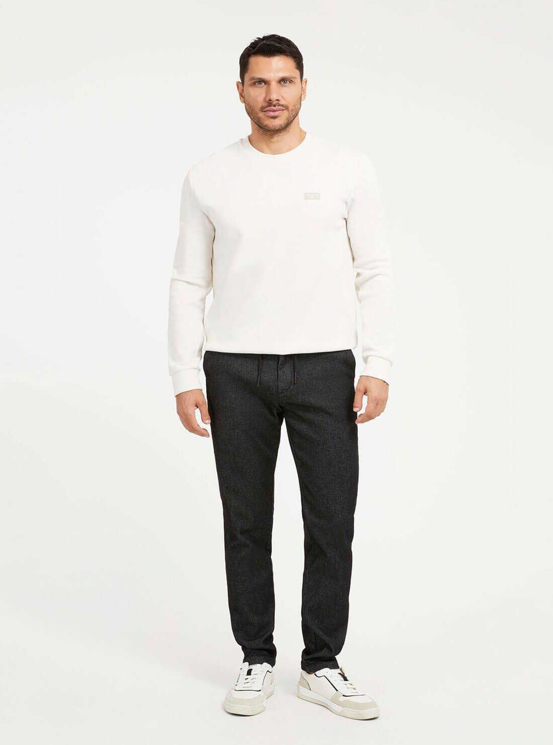 White Stretch Long Sleeve Jumper | GUESS men's apparel | full view
