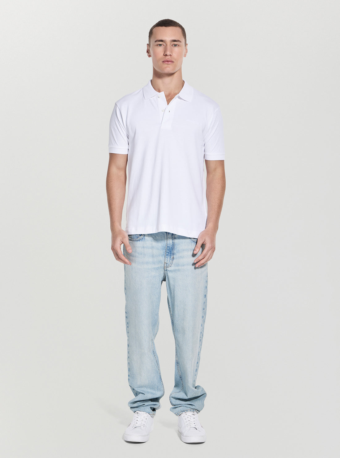 Guess Jeans White Embroidered Polo Shirt M4BP29KCJV1 Full View