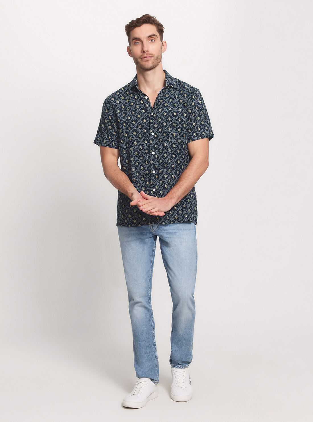 Eco Blue Rope Print Short Sleeve Shirt  full view