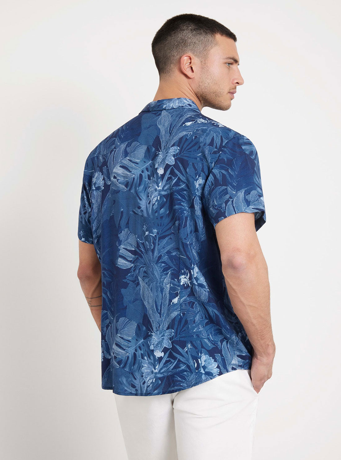 GUESS Eco Blue Tropical Short Sleeve Shirt back view