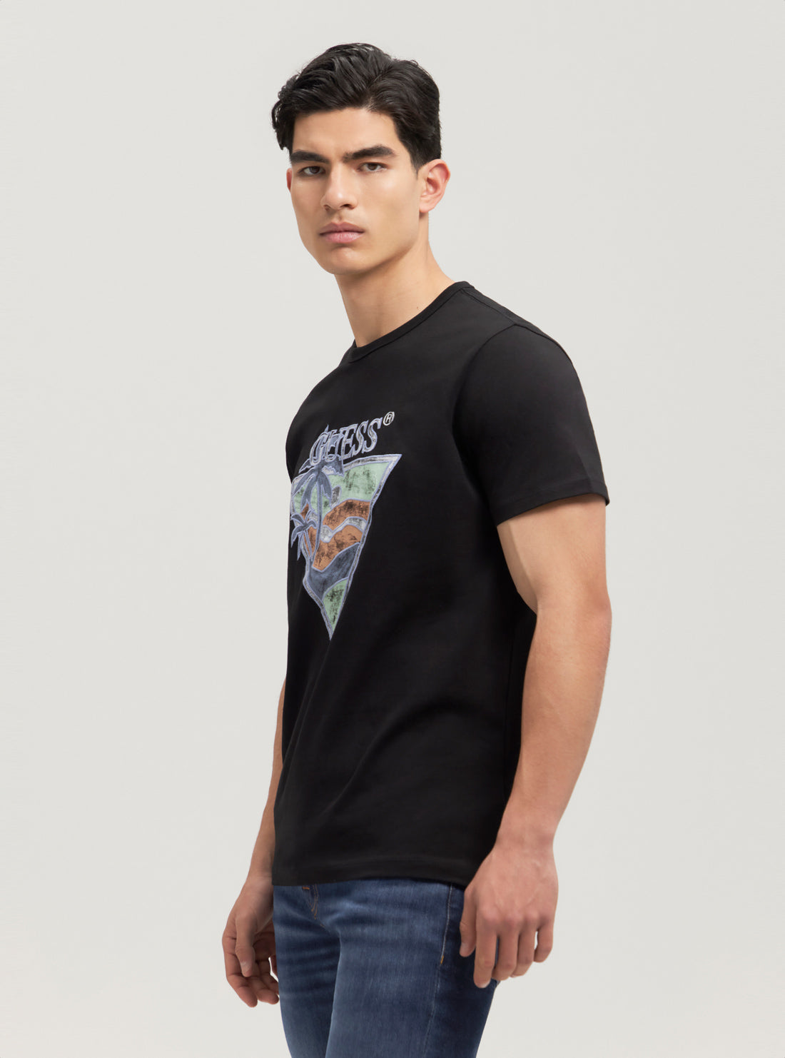 GUESS Eco Black Summer Triangle T-Shirt side view