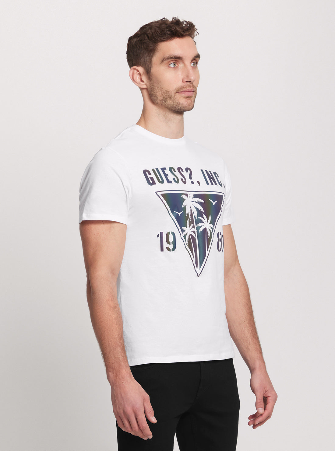 GUESS Eco White Iridescent Palms T-Shirt side view