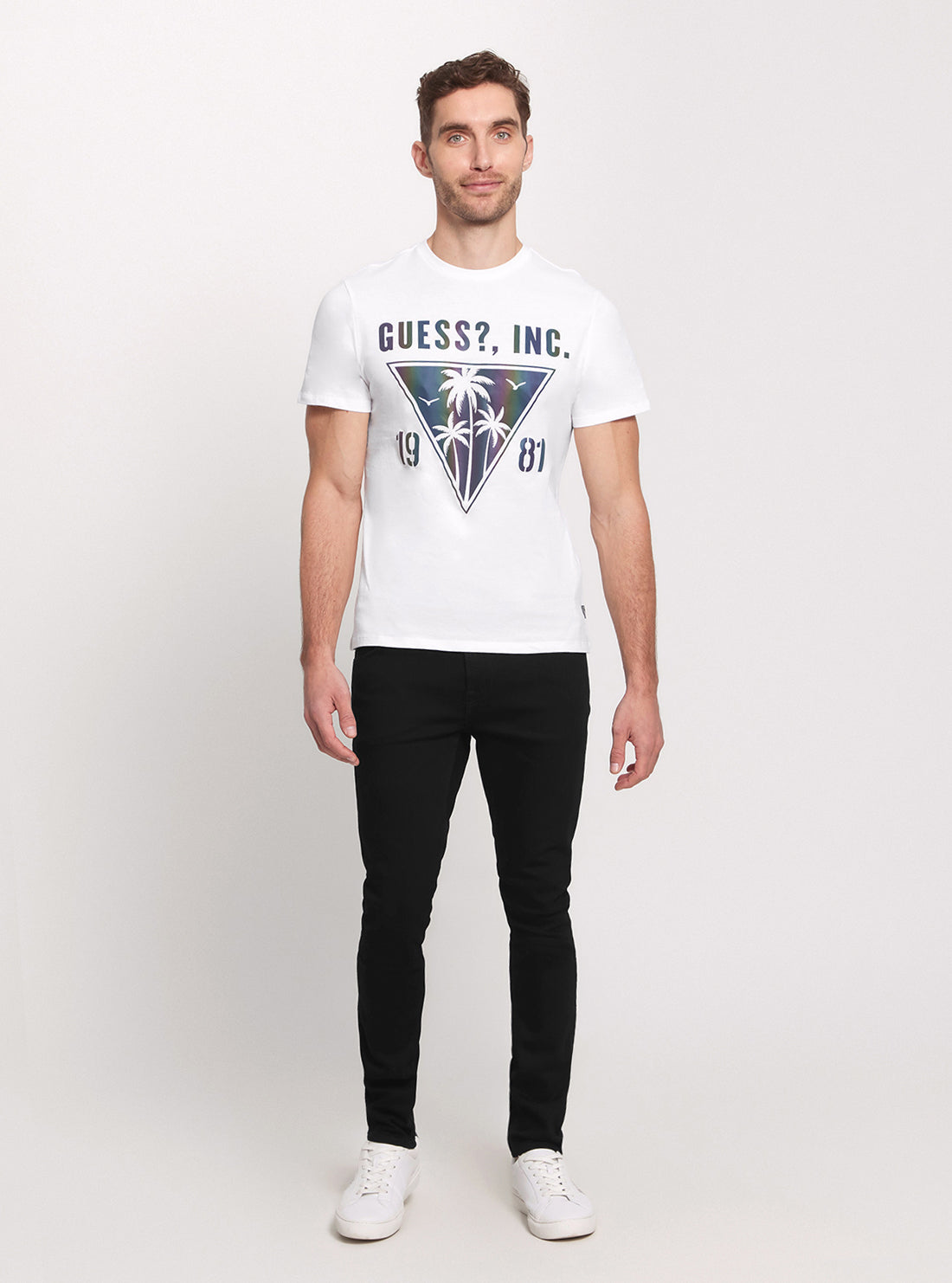 GUESS Eco White Iridescent Palms T-Shirt full view