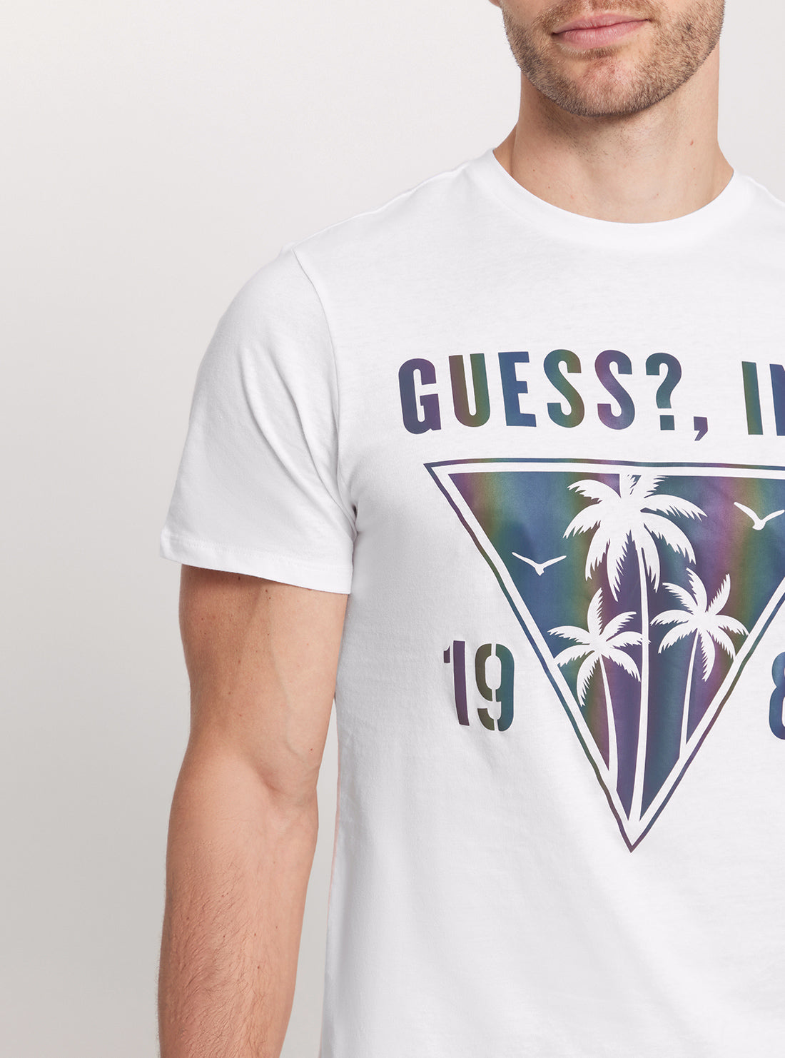 GUESS Eco White Iridescent Palms T-Shirt detail view