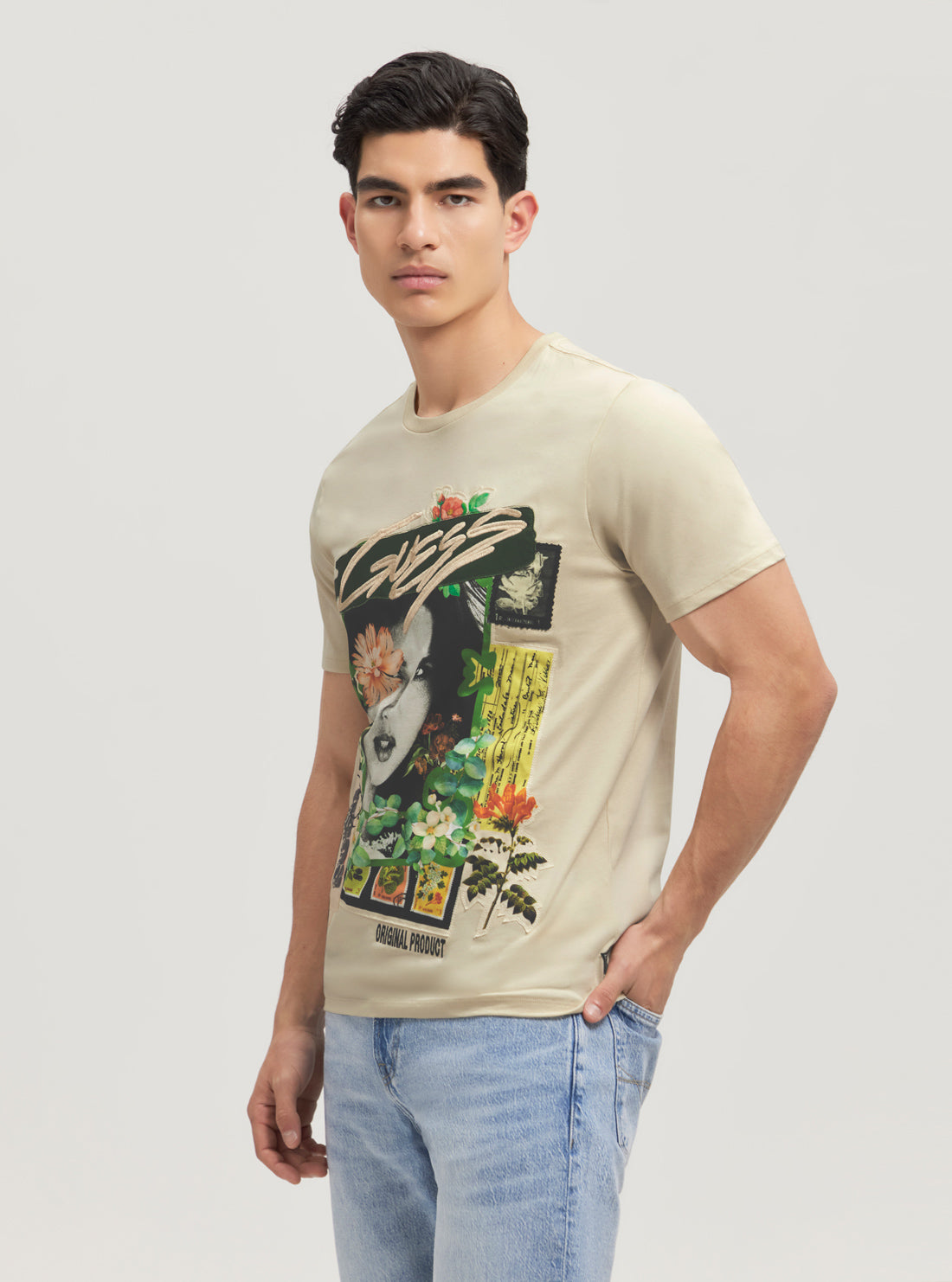 Eco Beige Botanical Collage T-Shirt