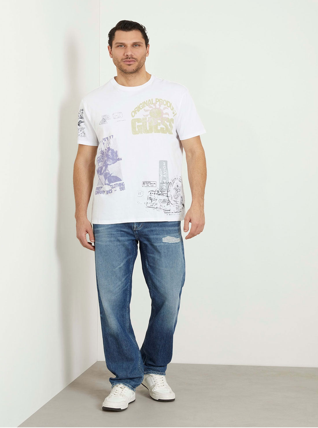 GUESS Eco White Faded Stamp T-Shirt full view