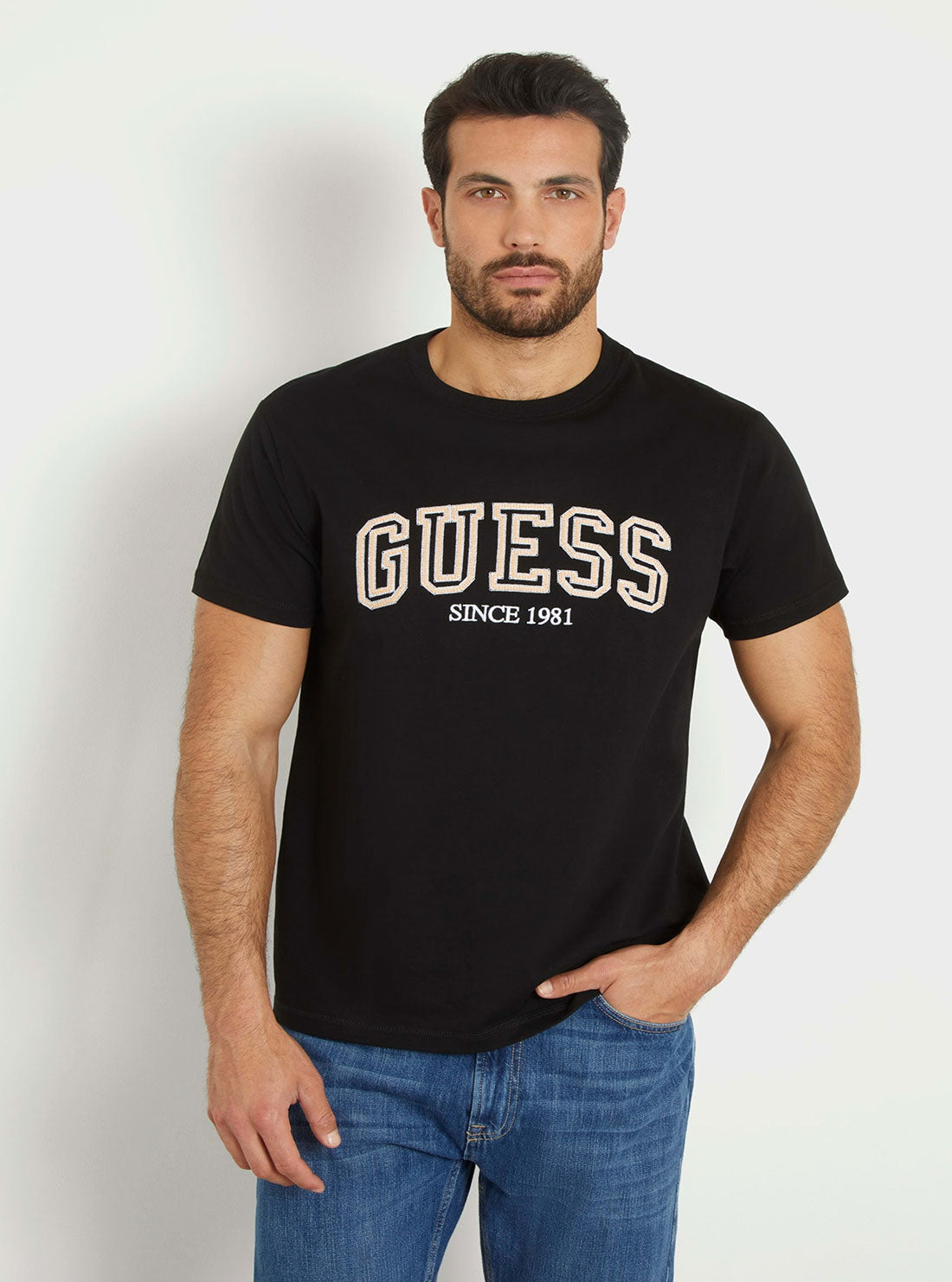 GUESS Black College Logo T-Shirt front view