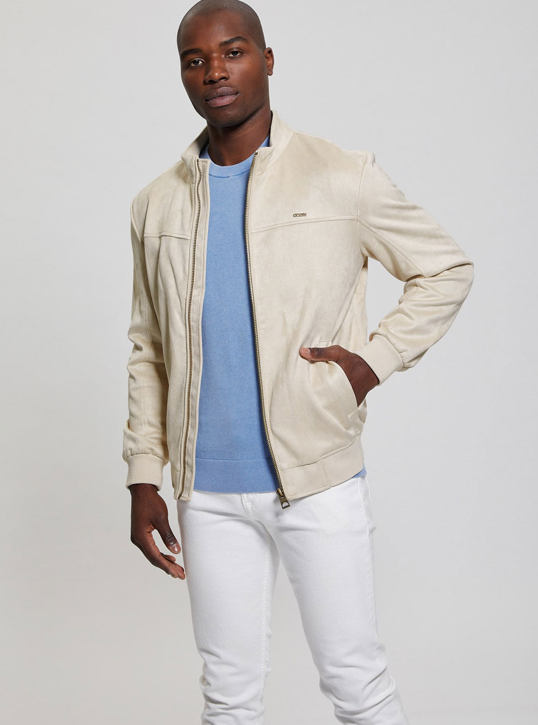 GUESS Beige Soft Suede Jacket front view