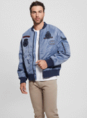 GUESS Blue Ace Twill Washed Bomber Jacket front view