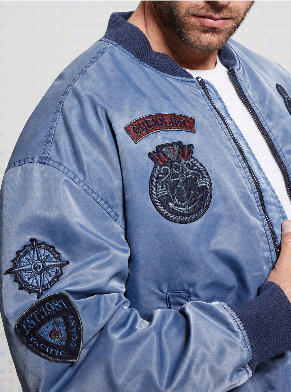 Blue Ace Twill Washed Bomber Jacket detail view