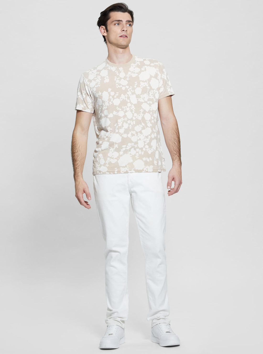 GUESS Beige Floral Burnout T-Shirt full view