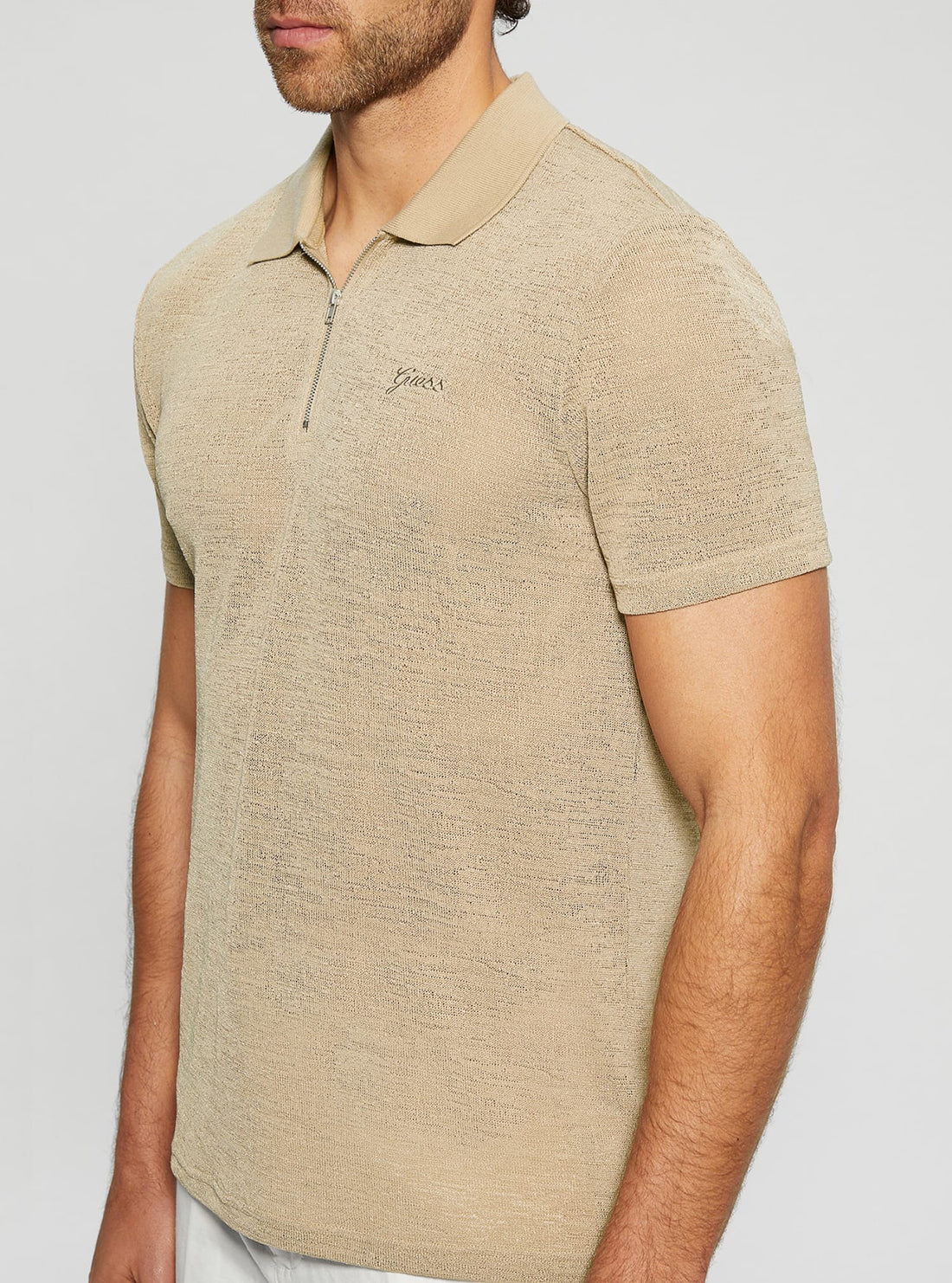 Beige Gauze Jersey Polo T-Shirt