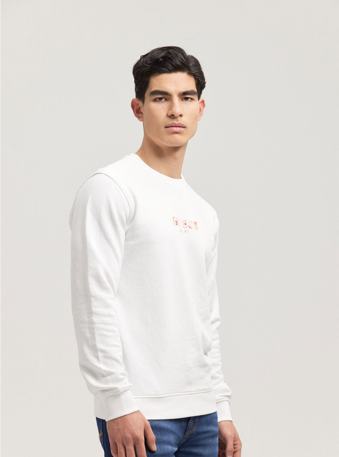 GUESS Eco White Multicolour Logo Jumper side view