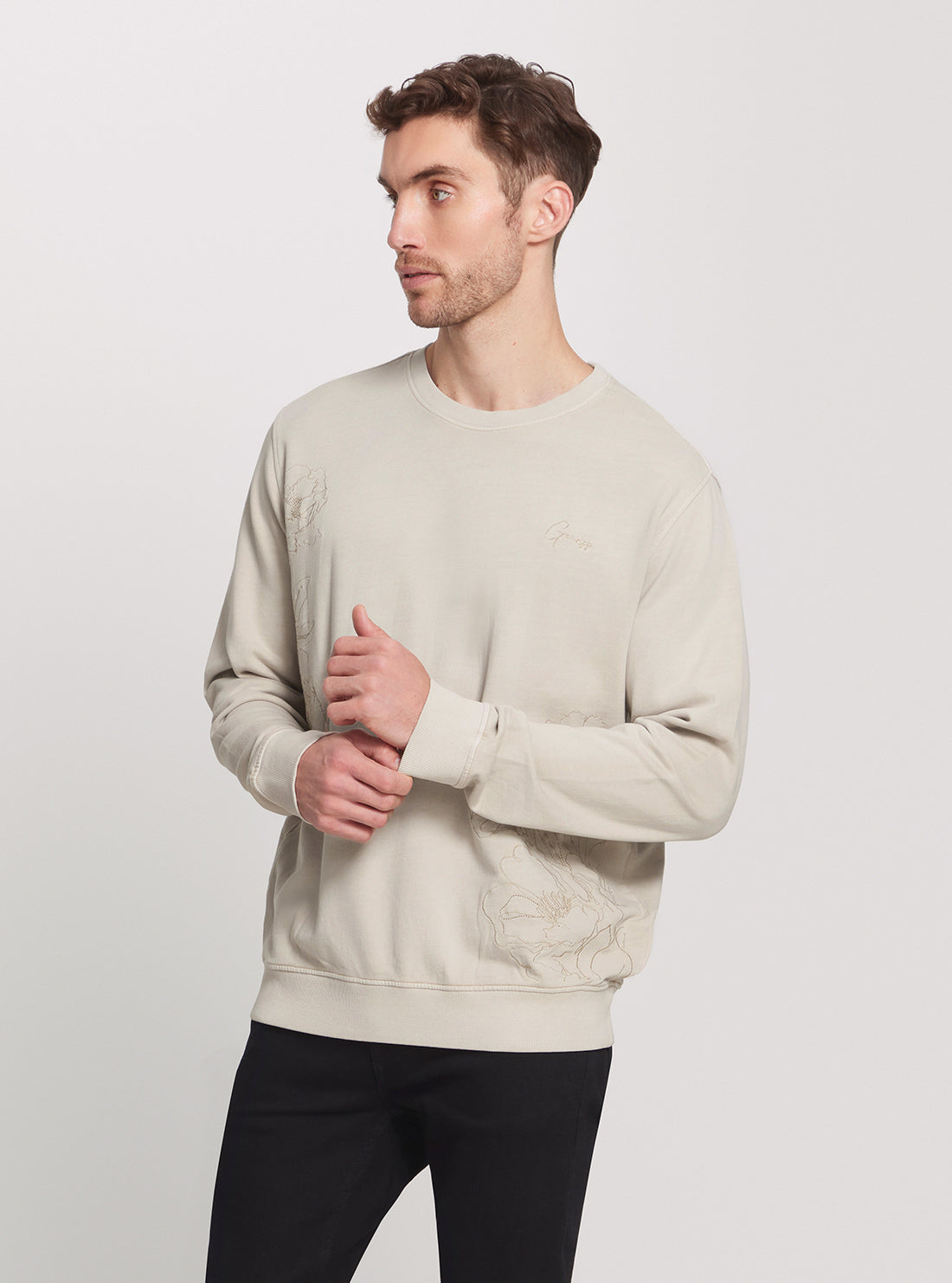 GUESS Eco Beige Treated Flower Jumper side view