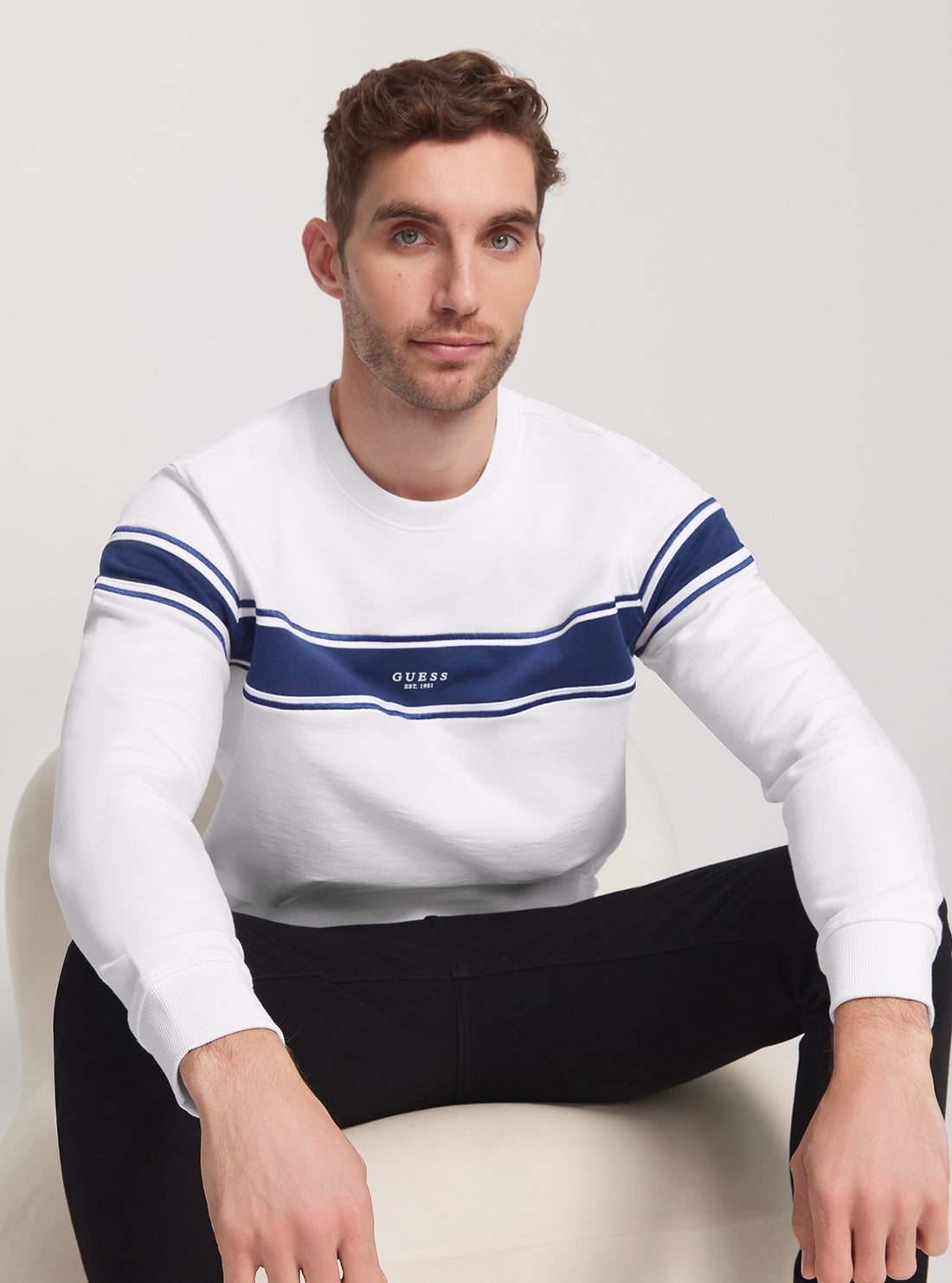 GUESS Eco Inserted Stripe Jumper detail  view