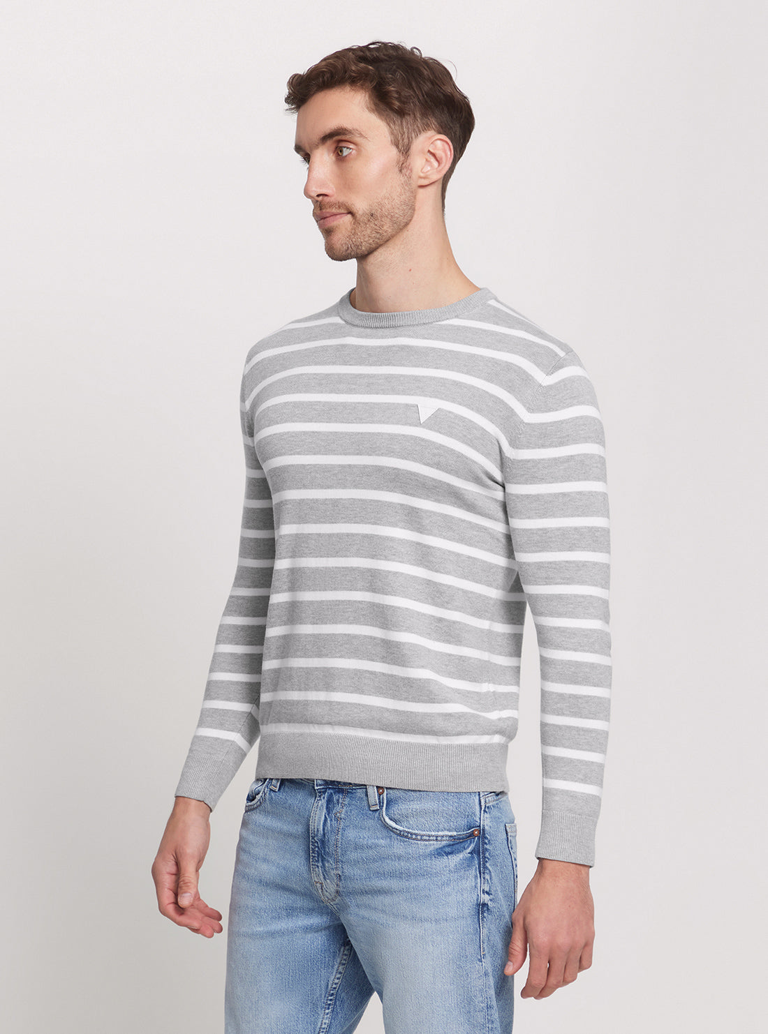 GUESS Grey Striped Long Sleeve Knit Top side view