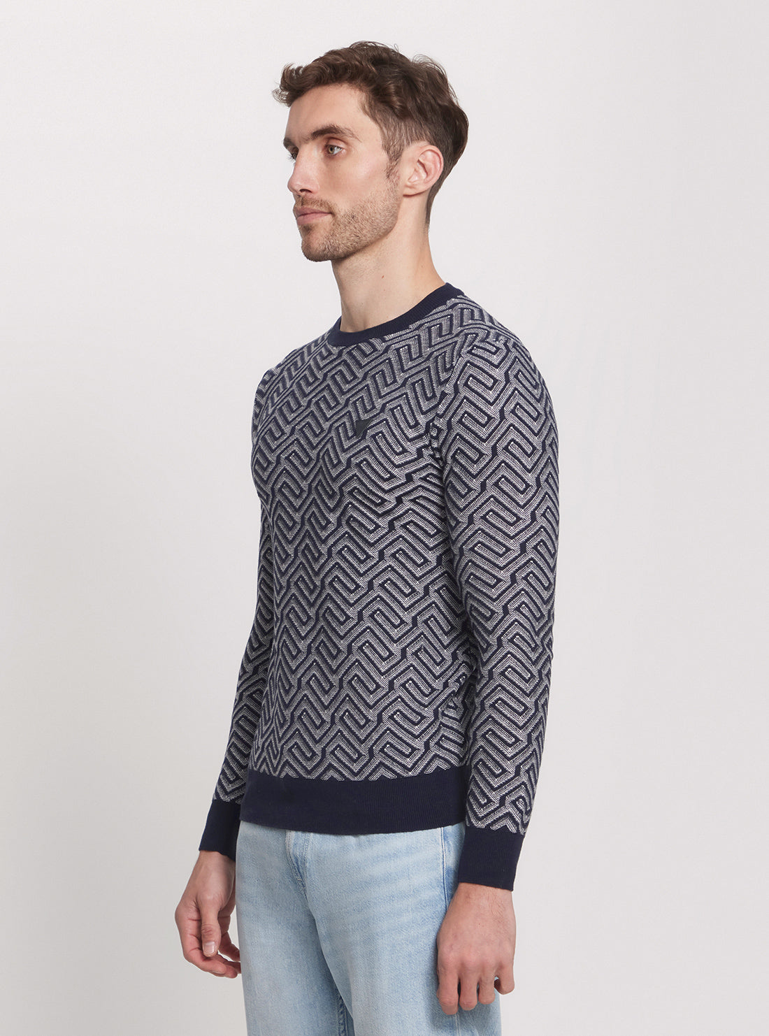 GUESS Blue Geometric Print Knit Jumper side view