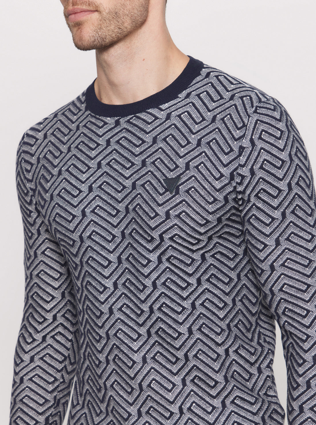 GUESS Blue Geometric Print Knit Jumper detail view