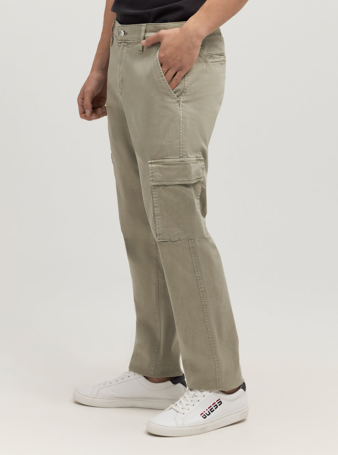 Khaki Sateen Coated Cargo Pants